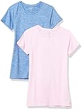 Amazon Essentials Tech Stretch T-Shirt mit Flügelärmeln, 2er-Pack, Blau/Hellrosa, Space-dye, M