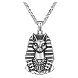 gujiu Amulett Halskette Edelstahl Katze Choker Vintage ägyptische Pharao Anhänger Halsketten mit 24 Zoll Seilkette Einstellbare Kette Geschenk Schmuck