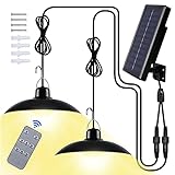 Solar Hängelampe für Außen, Solarlampen für Außen Hängend IP65 Wasserdicht 120 ° Verstellbarem Solarpanel mit Fernbedienun für Gartenhütte/Balkon/Terrasse/Pavillon(Warmweiß)