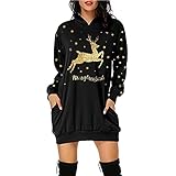 Pulloverkleid Weihnachten Kleid Oversize Damen Minikleid Weihnachtskleid Langarm Maxikleid Weihnachtselch Rentier Elch Druck Hoodie Kleid Enge Kleider Elegant Strickkleid Rundhals Herbst Rock D