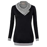 BAOBU Damen Plus Size Jumpers Tops T-Shirt Mode Langarm O-Ausschnitt Bluse Pullover Shirt Langarm Plaid Stitching Sweatshirt Pullover Tops Black Ladies Stitching Langarm T-S