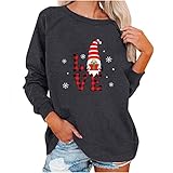 Damen Weihnachts Pullover Lange Ärmel Sweatshirt Christmas T-Shirt Elch Briefdruck Oberteile Casual Mode Bluse Tops Herbst Winter Langarmshirt Oversized Sweater Tops Lockere L