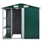 Tidyard Gartenhaus mit Regal 4 Lüftungsklappen Geräteschuppen Garten Schuppen Gartenhaus Gartenschuppen Grün 205x130x183 cm E