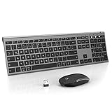 Bluetooth Maus und Tastatur kabellos, 2,4G+Dual Bluetooth Multi Device Tastatur Maus Set, Ultradünn Wiederaufladbare Full-Size QWERTZ Funktastatur mit Maus DPI2400 für Windows/Mac/Android, G