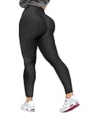 JUNMOUYI Anti-Cellulite-Workout-Leggings für Frauen, gerafftes Gesäß, Lifting-Yoga-Hose, Bauchkontrolle, enge Leggings, Damen, Schwarz , x