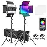 Neewer RGB LED Videoleuchte mit App-Steuerung, 360°-Vollfarbe, 30W RGB450 Videobeleuchtungs-Set mit CRI 97+, 9-Szenen-Effekt für Gaming, Streaming, Zoom, YouTube, Webex, Broadcasting und Fotog