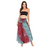 Rock Damen Halter Kleid Blumen Boho Strandkleider Lang Gedruckter Rock Elastisch Taille Maxirock Weinlese-Kleid Böhmischer Blumen Faltenrock Damen Röcke A-Linie Rock (rot, OneSize)