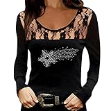 T-Shirt Damen Oberteile Top V-Ausschnitt T Kurzarm Tee Shirts Spitze Sommer Blusen (A29 - Black, Medium)