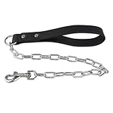 YSSDZYYMXD Pet Ausbildung Hund Leinen, Für Medium Large Hund Pitbull Silber Chrom Kette Haustier Führt Kurz Hund Verkehrs Leine Mit Leder Griff,Schwarz,60CM