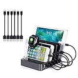 Ladestation mit Schnellladefunktion QC 3.0, 6-Port,Ladegerät, Dockingstation mit intelligenter Identifikation, Organizer für mehrere Geräte, U
