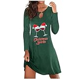 Komiseup Weihnachten Weinglas Weihnachtsdruck Sexy Für Frauen Mode Lässig Rundhals Langarm Pullover Kleid Damen Freizeitk