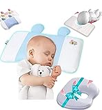 Babykissen gegen Plattkopf(BLAU)-Memory Foam Anti Flachkopf Babykissen für Neugeborene -2 Kissenbezüge+Geschenk Memory Foam Reisekissen mit Kissenbezug-Kissen gegen Plagiozephali (BLAU)