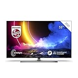 Philips 55OLED856 55 Zoll 4K UHD OLED Android TV, 4K Smart TV mit Ambilight, HDR-Bild, Dolby Vision und Atmos Sound, kompatibel mit Google Assistant und Alexa, Hellsilberner R