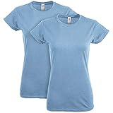 Gildan Damen Softstyle Cotton, Style G64000L, 2-Pack T-Shirt, hellblau, Klein (2er Pack)
