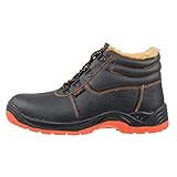 Urgent 106 SB Arbeitsschuhe Professionelle Sicherheitsschuhe Herren Damen Metallkappe Leder isolierter Winter Stahlkappe Schnürung Anti-Rutsch SRC EN-20345, Farbe Schwarz mit Orange (Numeric_41)