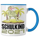 Trendation - Einschulung Junge Geschenk für Schultüte Füllung Tasse Schulstart 1 Schultag Schuleinführung Schulanfang Geschenkidee Schulkind Jungs 2021 (Blau)