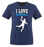 I Love Handball - Herren V-Neck T-Shirt - Navy/Weiss-Blau Gr. S