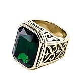 PAURO Herren Edelstahl Jahrgang Hochzeit Versprechen Zirkonia Ring mit Großem Stein Gold Schwarz Green Größe 70 (22.3)