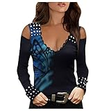 Damen Langarm V-Ausschnitte Sweatshirt Basic Shirts Lose Bequem Langarmshirt Pullover Waffel Strick Elegante Pulli Oberteile Tops Halloween Lässige Herbst Hemdbluse Button Down Shirts Tunika Top