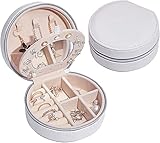 Reise-Schmuck-Organizer mit Spiegel, tragbarer Mini-Reisekoffer aus PU-Leder, rundes Mini-Design, Ohrring-Organizer-Halter aus weichem Leder mit glattem Reißverschluss für Armbänder, Ring