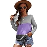 Petrichori Kleidung Damen Langarm-Tops Nähte Pullover Romantische Freizeit-Oberteile Mode Freizeit-Oberteile Allgleiches - Lila S