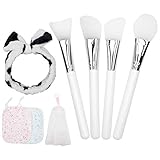 Masken pinsel, 4 Stück Silikon Maskenpinsel Set mit Haarbänder und Schwamm, Gesichtsmaske Pinsel Set Kosmetik Make-up Gesicht Bürste Beauty Produkte für DIY Maske Gesichtsmaske, Reinigungsmaske (Weiß)