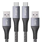 Belker 2 Stück USB C Ladekabel,10Gbit/s Daten USB A Android Auto Kabel (2m/6.6ft) QC3.0 3A Typ C Schnelllade Datenübertragungskabel USB3.1 Gen2 für Samsung Note 20/Note10 Galaxy S21/S20/S10/S9/S8 PS5