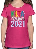 Schulkind Einschulung und Schulanfang - Kita Abgänger 2021 Bunt Rakete - 128 (7/8 Jahre) - Fuchsia - t Shirt mädchen 128 - F131K - Mädchen Kinder T-S