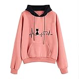 Oversize Hemd für Damen, Sweatshirt, mit Kapuze, bedruckt, für Damen, modisch, lässig, lange Ärmel und Taschen, Sweatshirt mit Kapuze, (#002) Pink, X-Larg