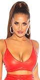 Koucla Top Wetlook Crop Top Tanktop Bustier (Rot, L)