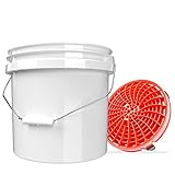 detailmate Autowäsche Set: Wascheimer Heavy Duty weiß 3,5 Gallonen (12 l) mit Detail Guardz Dirt Lock Wascheimereinsatz Rot für eine kratzerfreie Handw