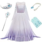 YOGLY Mädchen Prinzessin Elsa Kleid Kostüm Eisprinzessin Set aus Diadem, Handschuhe, Zauberstab, Größe 130, 12 Kleid und Zubehö