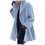 SSLLM Damen Lange Wollmantel mit Kapuzen Umlegekragen Elegant Trenchcoat Übergangsmantel Casual Lose Wintermantel Blazer Bequem Einfarbig Einfachheit Faux Wolle Mantel Boucle W