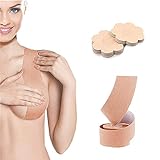 Boob Tape Bruststraffungsband mit Nippelabdeckungen Unsichtbares BH-Band Sofortige Bruststraffung für Frauen Brustband für große Brust CupA-H (Beige, CupA-C)