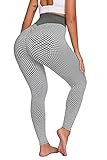 Pinspark TIK Tok Leggings für Damen, Butt Lift Yoga Hose, strukturiert, hohe Taille, Bauchkontrolle, Sport-Leggings für Fitnessstudio, Workout, Laufen, grau, M