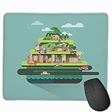 Gaming-Mauspad, Premium-strukturierte Mauspad-Pads, niedliches Mousepad für Spieler-, Büro- und Heimatstadt-Reiselandschaft mit Hills House- und Gebäudeökologie-Info-Grafik-flacher I