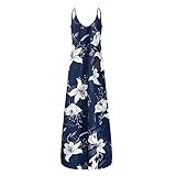 Kleider Damen Sexy Spagettiträger Boho Maxikleid Sommer Elegant Schöne Sommerkleider Frauen Lang Lässig Große Großen Drucken Freizeitkleid Maxi Schulterfrei Strandkleider Kleid Blumen S