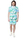 OppoSuits Herren Men Suit Business-Anzug Hosen-Set Inklusive Shorts, Kurzarmjacke & Krawatte, Flaminguy, 58 EU