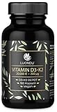 Luondu Vitamin D3 20.000 I.E + Vitamin K2 MK7 200 mcg Depot (180 Kapseln Hochdosiert & Vegan) Vitamin D3 K2 Kapseln hochdosiert I Ohne Zusätze, Hergestellt in DE