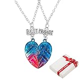 2 Stück Regenbogen Freundschaftskette mit Gravur Best Friends set für Kinder Mädchen Paar Pärchen,Herz Damen Kette Anhänger Silber Freundschaft Ketten Haslkette Schmuck Geschenke für BFF Beste F