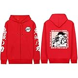 xrbanime Herren Damen Kamado Tanjirou Hoodie Kimetsu no Yaiba Strickjacke Anime Druck Sweatshirt Kamado Nezuko Kapuzenpullover mit Reiß