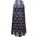 Damen Elegant Bohemien Maxikleid Swing Partykleid Cocktailkleid, Blumendruck, Bodycon, Bodenlang Kleid (S,Dunkelblau)