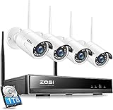 ZOSI CCTV 8CH 1080P HD Wireless NVR System Funk Überwachungsset mit 1TB Festplatte Plus 4 X 2.0MP WLAN Outdoor Netzwerk Außen IP Überwachungskamera, Kab