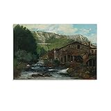 Poster, Motiv A Mill In A Rocky Landscape von Gustave Courbet, Vintage-Poster, Realismus, Symbolik, Romantik, Kunstposter und Wandkunst, modernes Familienschlafzimmerdekor, Poster, 70 x 105