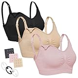 neppein Still BH 3Pcs Nahtloser Schwangerschafts BH Mit Abnehmbaren Untersetzer Und Zusätzlichen BH-Verlängerungen für Damen, Ohne Bügel,Rosa/Schwarz/Beige,M