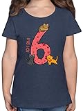 Kindergeburtstag Geschenk - 6. Geburtstag Katzen - 140 (9/11 Jahre) - Dunkelblau Meliert - 6. Geburtstag Shirt - F131K - Mädchen Kinder T-S