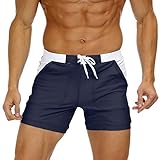 KEFITEVD Herren Boardshorts Netzslip Kurz Hose Schwimmen Slim Fit Strandshorts Casual Sommerhose Schnelltrocknend Nylon Surfshorts Badeurlaub Dunkelblau 34