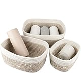 La Jolíe Muse 30cm Baumwollseil gewebter Aufbewahrungskorb 3er-Set, stapelbare Mehrzweck-Organisations behälter, weiß und Wü