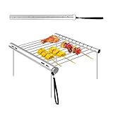 MOPOIN Holzkohlegrill Edelstahl, Klappbarer Grillrost Zerlegbarer Minigrill Tragbarer Campinggrill Mini Grill Für Picknicks, Hinterhöfe,Trekking, Überleben, 31x3x3