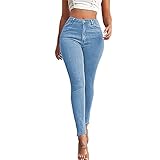 pinger Damen Jeans Hose Stretch High Waist Röhrenjeans Slim Denim Hüfthose Skinny Bleistifthose Modische Hüftjeans High Waist Jeggings (M,hellblau)